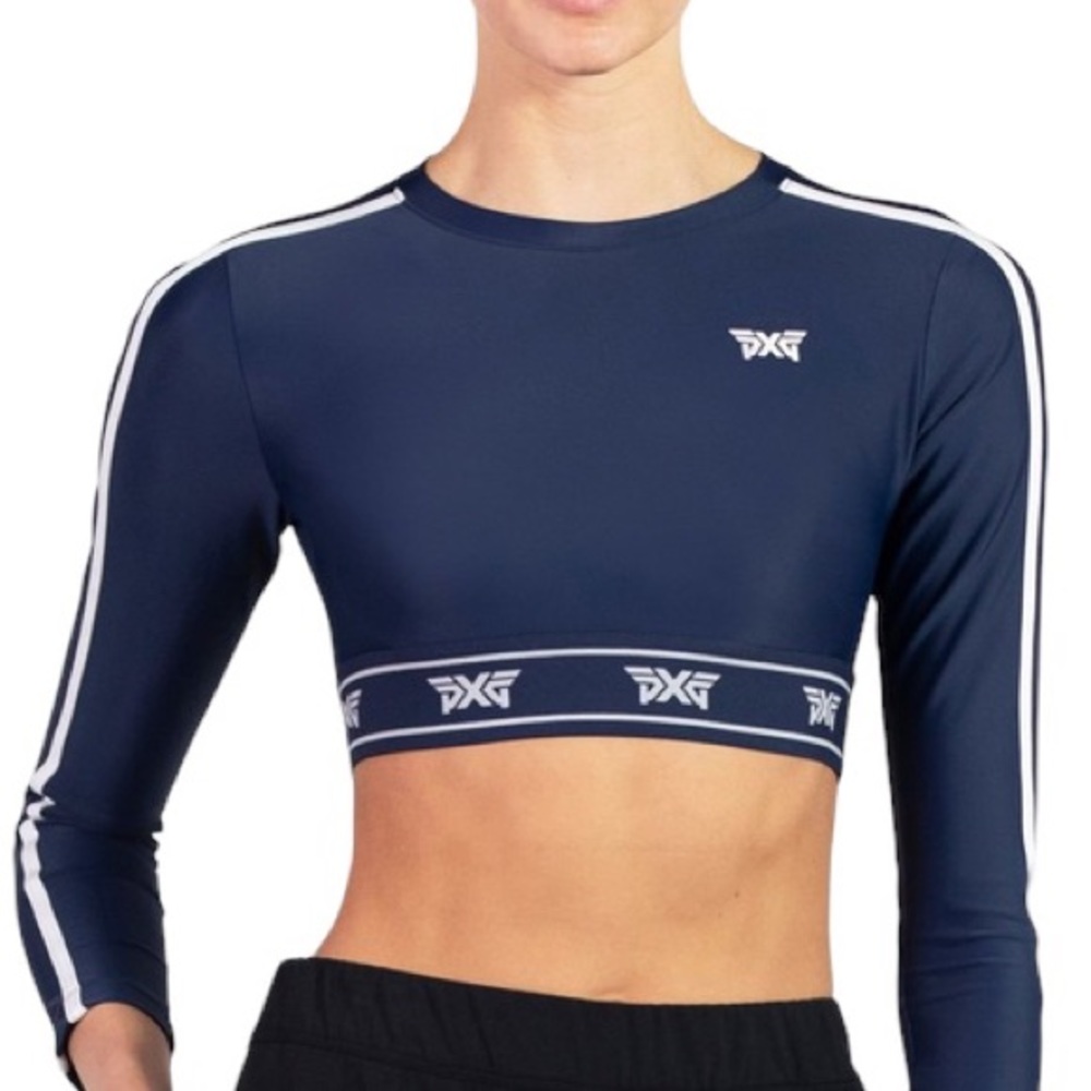 NWT PXG Crop Logo Tape Top Navy